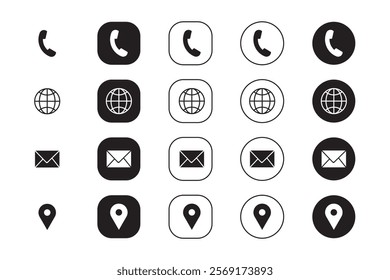Phone icon, web icon, email icon, map icon