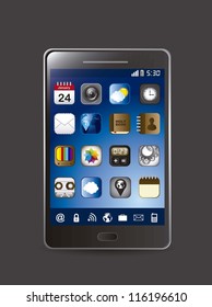 phone with icons of apps over gray background. vector