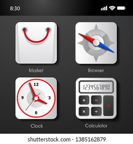 phone with icons of apps over gray background. 
