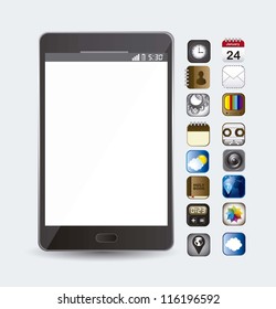 phone with icons of apps over white background. vector