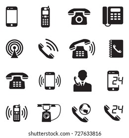 Phone Icons. Black Flat Design. Vector Illustration. 