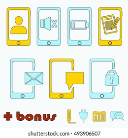 Phone icons . blue and yellow line icons.Vector. One of set web icons. eps 10. Thin line icon. Outline symbol collection. Simple linear pictogram pack. Stroke vector logo concept for web graphics.