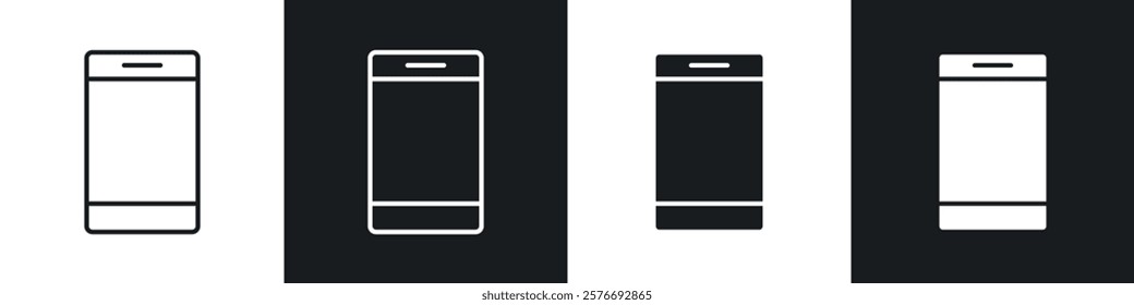 Phone icons collection in black and white solid and line style