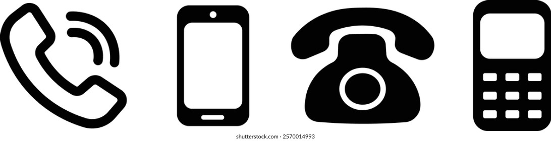 Phone icons collection. Contact us symbol. Call sign. Mobile, telephone and smartphone symbol collection
