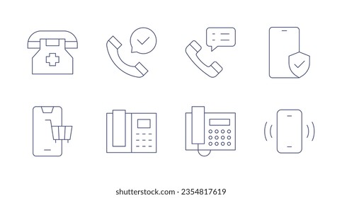 Phone icons. Editable stroke. Containing emergency number, phone call, mobile, shopping, phone, telephone.