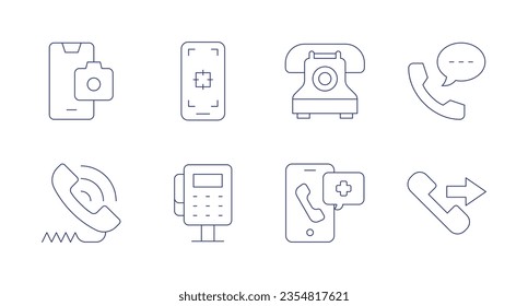 Phone icons. Editable stroke. Containing camera, focus, old phone, phone call, public, emergency call