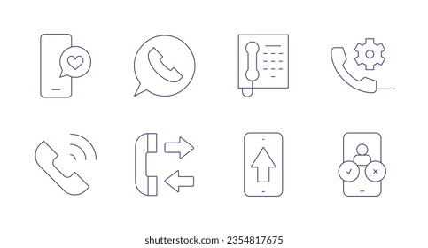 Phone icons. Editable stroke. Containing love message, phone call, telephone, call, phone upload.