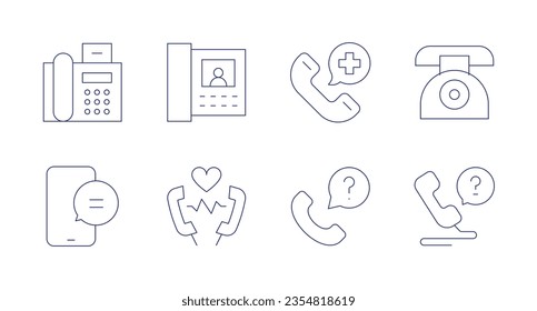 Phone icons. Editable stroke. Containing fax, phone, emergency call, phone call, service call.