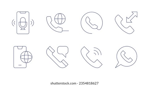 Phone icons. Editable stroke. Containing smarphone, phone call, telephone, internet, call.