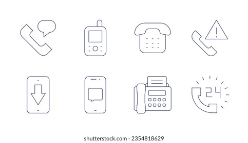 Iconos de teléfono. Trazo editable. Conteniendo llamadas telefónicas, teléfono, teléfono, descarga, chat, fax.