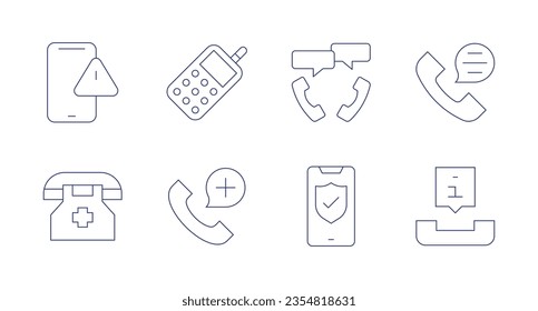 Iconos de teléfono. Trazo editable. Conteniendo teléfono, llamada telefónica, número de emergencia, seguro.