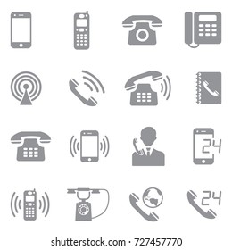Phone Icons. Gray Flat Design. Vector Illustration. 