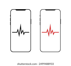 Phone icons. Heart rhythm icons. Linear and flat style. Vector icons.