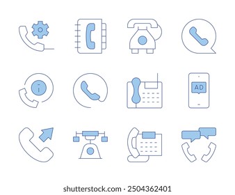 Phone icons. Line Duotone style, editable stroke. phone book, telephone, old phone, information, call, call, advertising.