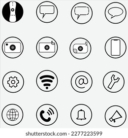 Phone icons, phone icons, icons, messages, horn, phone, wifi, bell, notifications, camera, settings, beeps, internet, icon vector, Contact Us icon set, simple outline style symbol, vector illustration