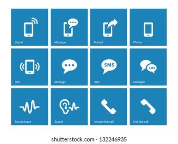 Phone icons on blue background. Vector illustration.