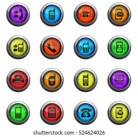 phone icons on color round glass buttons for your design