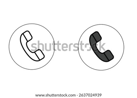 phone icons, one outlined and one filled, inside circles on a white background. Communication concept illustration.