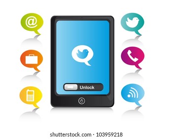 phone with icons over white background. vector illustration phone with icons over white background. vector illustration