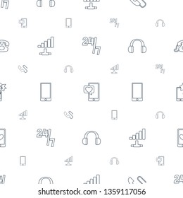 phone icons pattern seamless white background. Included editable line hours support, phone with heart, call, signal, headset, important message icons. phone icons for web and mobile.