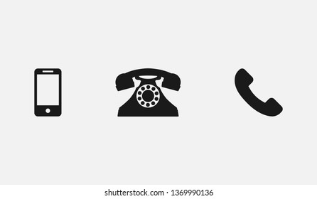 Phone icons. Phones vector icons. Phones icon in flat and vintage design. Phone symbols in a row, black color. Eps10