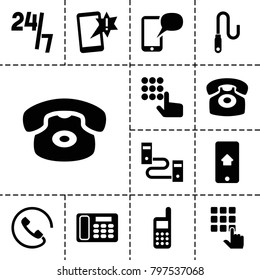 Phone icons. set of 13 editable filled phone icons such as hand on atm, important message, cable, wire, call