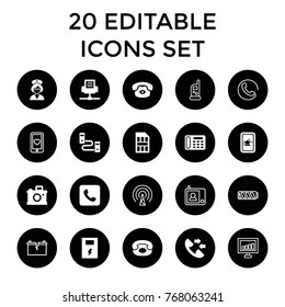 Phone icons. set of 20 editable filled and outline phone icons such as camera, nurse, cable, call, sim card, battery, signal, heart mobile, intercom