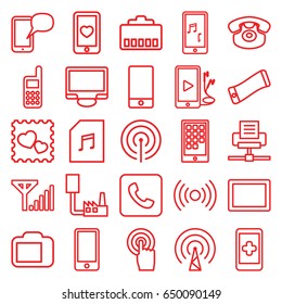 Phone icons set. set of 25 phone outline icons such as heart mobile, photo with heart, phone, touchscreen, tablet, display, memory card with music, call, camera display