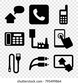 Phone icons. set of 9 editable filled phone icons such as touchscreen, earphone wire, call, wire, home on tablet