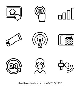 Phone icons set. set of 9 phone outline icons such as 24 support, touchscreen, nurse, home on tablet