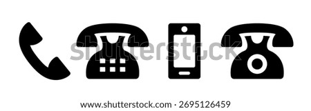 Phone icons set. Black icons isolated on white background. 