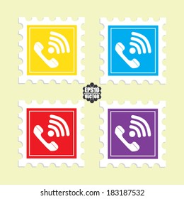 Phone icons set and colorful background - vector.