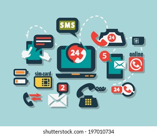 Phone Icons Set in Flat Design Style.