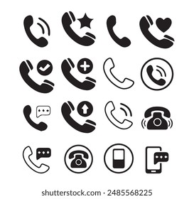 Phone icons set. icon bundle. call Customer service and support icon set. mobile, calling, contact, message, communication, call, cellular, vibrate, shopping cal and more. Vector illustration eps 10