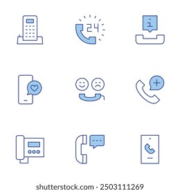 Phone icons set. Line Duotone style, editable stroke. phone call, love message, phone, telephone.