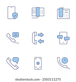 Phone icons set. Line Duotone style, editable stroke. phone call, focus, mobile, phone, telephone, chat.