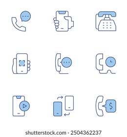 Phone icons set. Line Duotone style, editable stroke. video player, smartphone, phone call, phone, changing, interactivity.