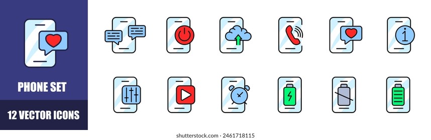 Phone icons set. Smartphone icons. Flat style. Vector icons