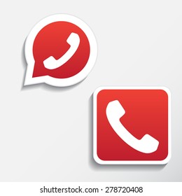 Phone icons set in speech bubble and button 