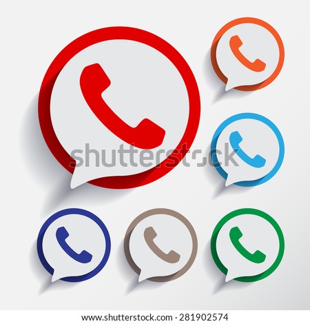Phone icons set in speech bubble and button isolated on white background 