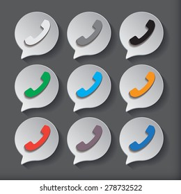 Phone icons set in speech bubbles