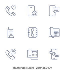 Phone icons set. Thin Line style, editable stroke. transaction, phone, sms, phone book, telephone, phone call.