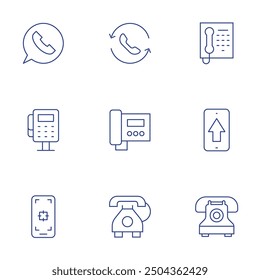 Phone icons set. Thin Line style, editable stroke. phone upload, telephone, old phone, phone call, focus, public.