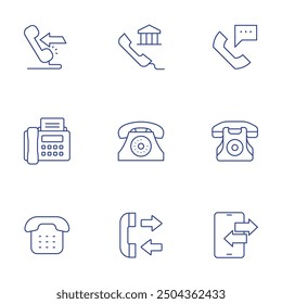 Conjunto de iconos de teléfono. Estilo de línea delgada, carrera editable. llamada telefónica, teléfono, fax, teléfono.