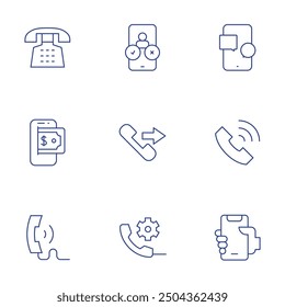 Phone icons set. Thin Line style, editable stroke. phone call, smartphone, phone, chat, telephone.