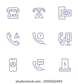 Phone icons set. Thin Line style, editable stroke. phone booth, charger, phone call, phone contact, hours.