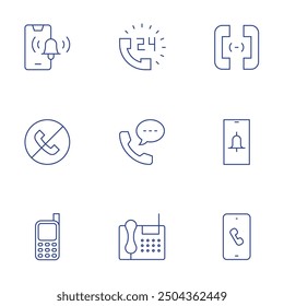Phone icons set. Thin Line style, editable stroke. no call, mobile phone, notification bell, phone, phone call.