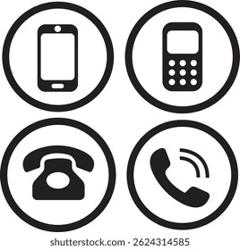 Phone icons set in trendy black flat designs. Chat bubble vectors. Telephone call signs. Contact illustration mobile phone call. Contact us symbols collection isolated on transparent background.
