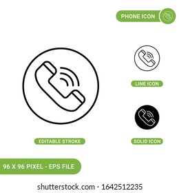 Phone icons set vector illustration with solid icon line style. Customer center concept. Editable stroke icon on isolated background for web design, infographic and UI mobile app.