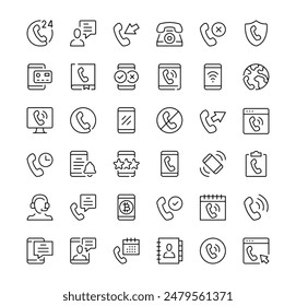 Iconos del teléfono establecidos. Iconos de línea de Vector. Símbolos de contorno de trazo negro